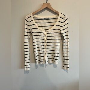 Zara Cream and Black Striped Sweater